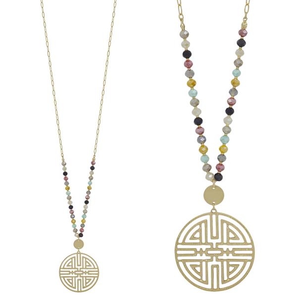 ORIENTAL SHAPE ROUND PENDANT WITH BEADS LONG NECKLACE
