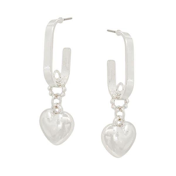 1.1" OVAL SHAPE HOOP WITH HEART CHARM EARRING