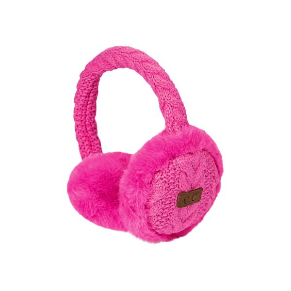 CC CABLE KNIT EARMUFFS WITH FAUX FUR