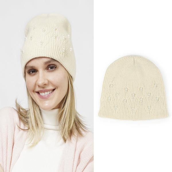 PEARL DECO KNIT BEANIE