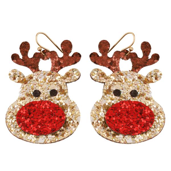 GLITTER CHRISTMAS RUDOLPH FISH HOOK EARRING