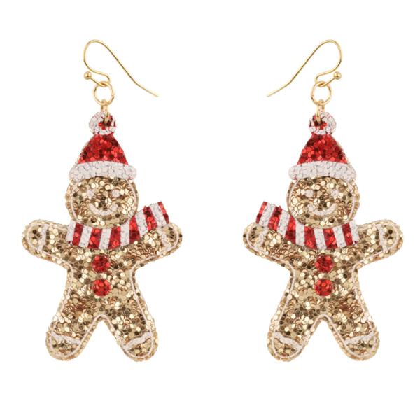 GLITTER CHRISTMAS GINGERBREAD FISH HOOK EARRING