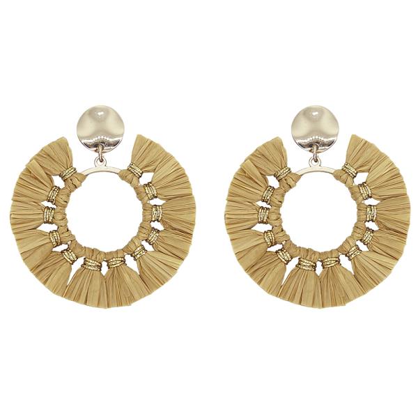 RAFFIA KNOTTED MEDALLION HOOP EARRING
