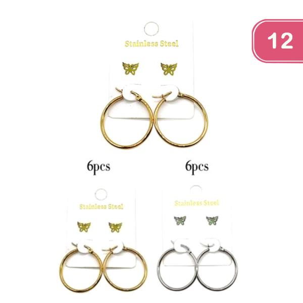 FASHION 2 PAIR STUD AND HOOP EARRING SET (12 UNITS)