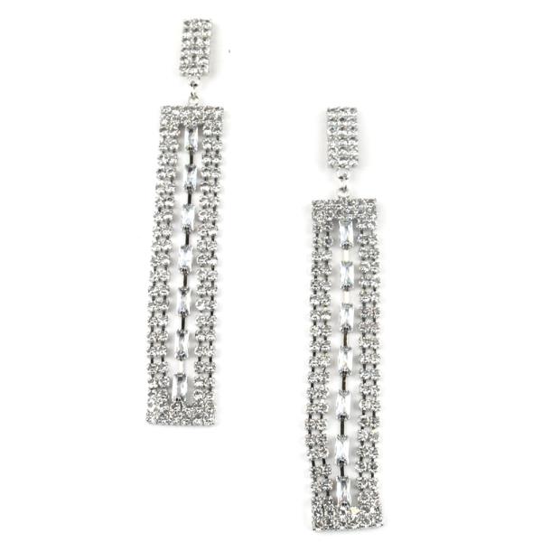 CZ RHINESTONE BAR DANGLE EARRING