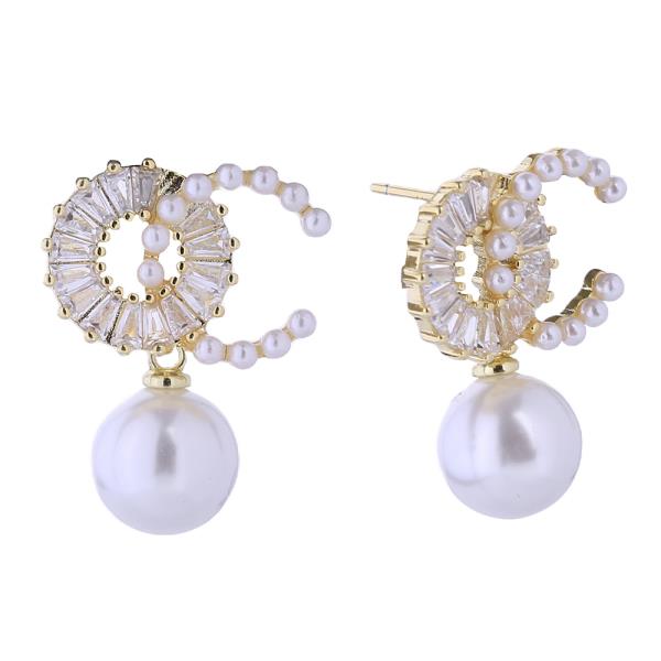 14K GOLD/WHITE GOLD DIPPED 0-C PEARL DROP POST EARRINGS
