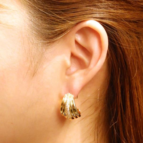 14K GOLD/ WHITE GOLD DIPPED HERA PAVE CZ POST EARRINGS