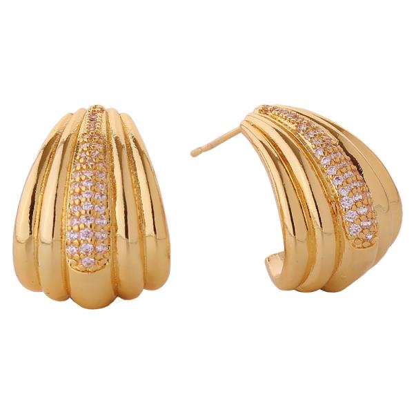 14K GOLD/ WHITE GOLD DIPPED HERA PAVE CZ POST EARRINGS
