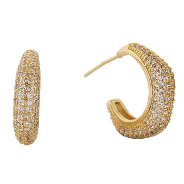 14K GOLD/WHITE GOLD DIPPED HEXAGON PAVE CZ POST EARRINGS