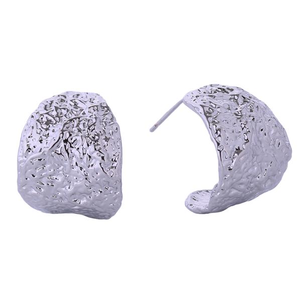 14K GOLD/ WHITE GOLD DIPPED TEXTURED HOOP POST EARRING