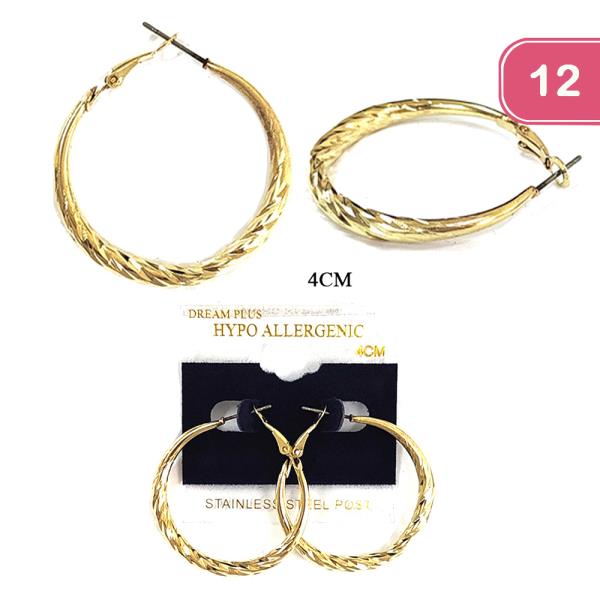 FASHION STAINLESS STEEL HOOP EARRING (12 UNITS)