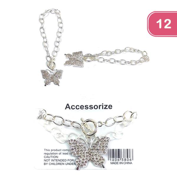 FASHION RHINESTONE BUTTERFLY CHARM BRACELET (12 UNITS)