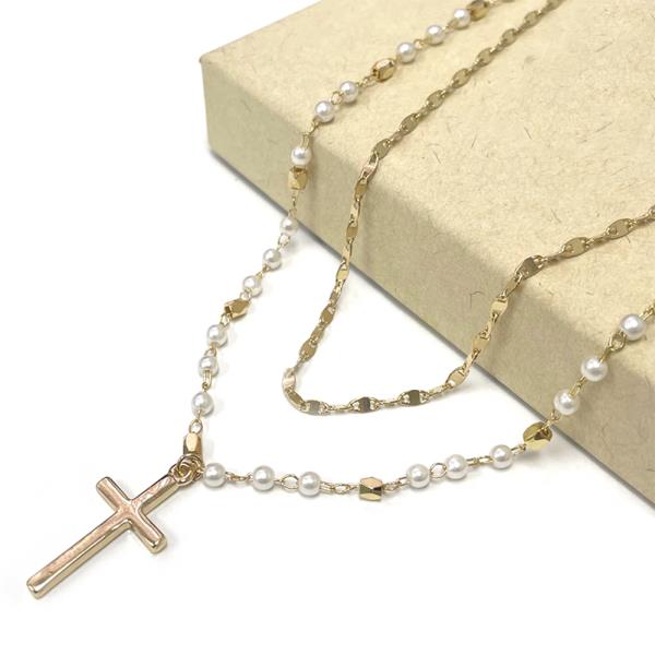 CROSS BEADED LAYERED NECKLACE
