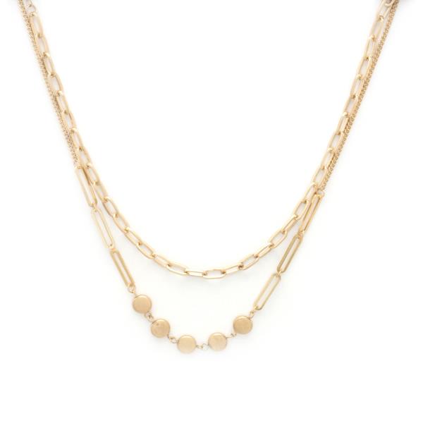 OVAL LINK ROUND BEADED LAYERED NECKLACE