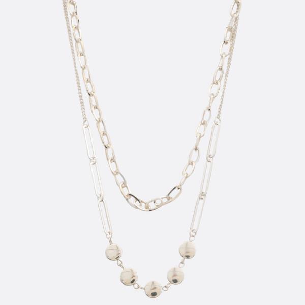 OVAL LINK ROUND BEADED LAYERED NECKLACE