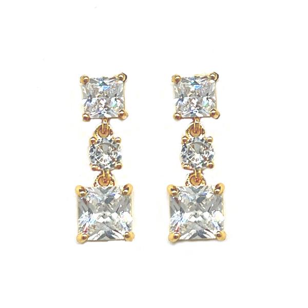 DOUBLE  SQUARE CZ DANGLE EARRING