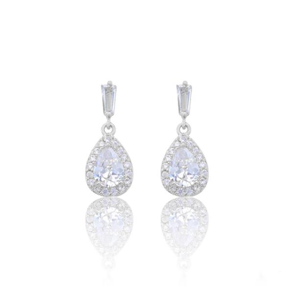 CZ BAR POST TEARDROP DANGLE CZ EARRING