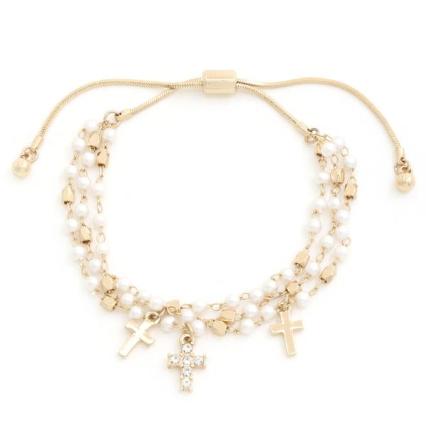 CROSS CHARM BEADED SLIDE BRACELET