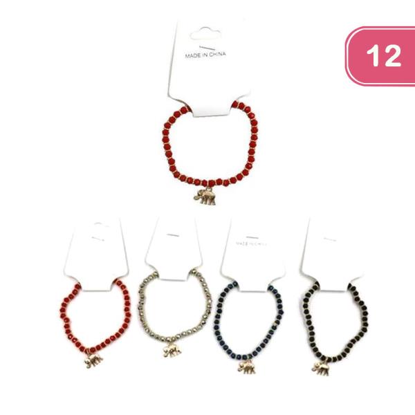 BEADED ELEPHANT CHARM BRACELET (12 UNITS)