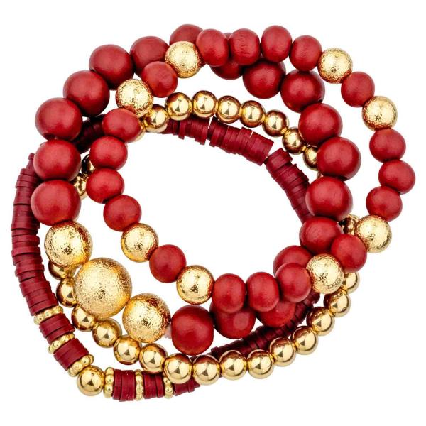 WOOD RUBBER METAL 4-SET STRETCH BRACELET