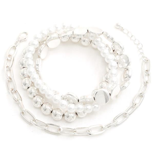 PEARL METAL BEAD LINK BRACELET SET