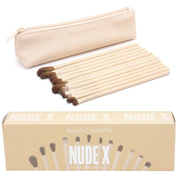 BEAUTY CREATIONS NUDE X COSMETIC 12 PC BRUSH WITH POUCH SET