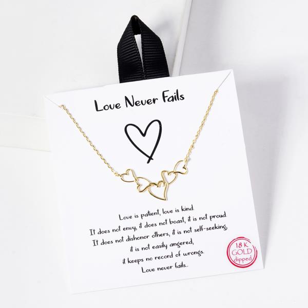 18K GOLD RHODIUM DIPPED LOVE NEVER FAILS HEARTS NECKLACE