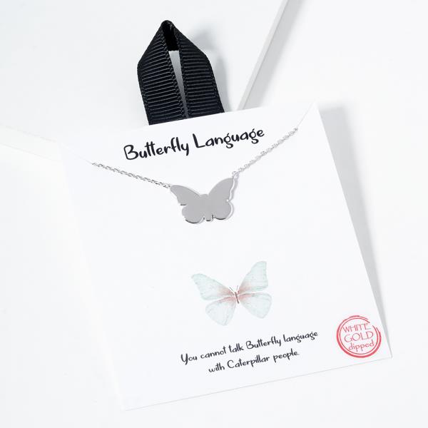 18K GOLD RHODIUM DIPPED BUTTERFLY LANGUAGE NECKLACE