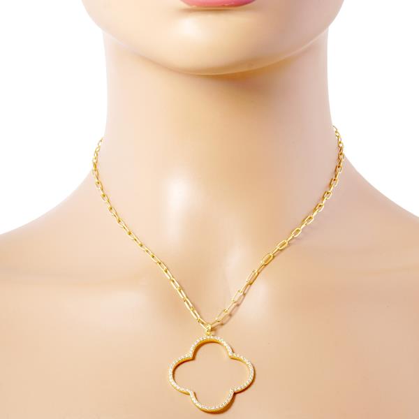 GOLD DIPPED CZ FLOWER METAL CHAIN NECKLACE