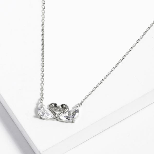 GOLD DIPPED CZ SWAN METAL CHAIN NECKLACE