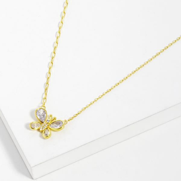 GOLD DIPPED CZ BUTTERFLY PENDANT DAINTY NECKLACE