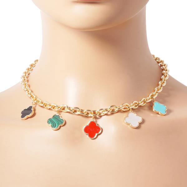 GOLD DIPPED FLOWER CHARM NECKLACE