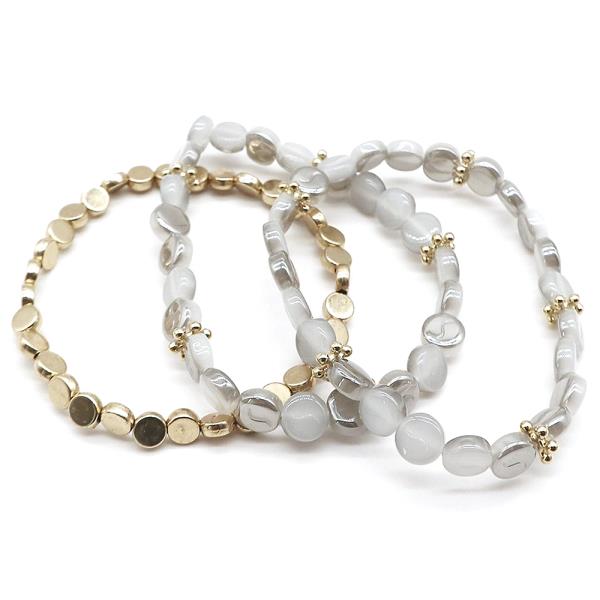 STONE METAL MIX BEAD STRETCH BRACELET SET