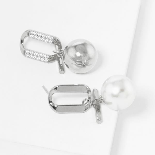 PEARL BEAD OVAL CZ GOLD DIPPED EARRING