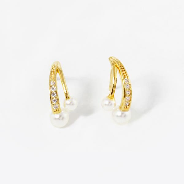 DOUBLE PEARL BEAD CZ GOLD DIPPED EARRING