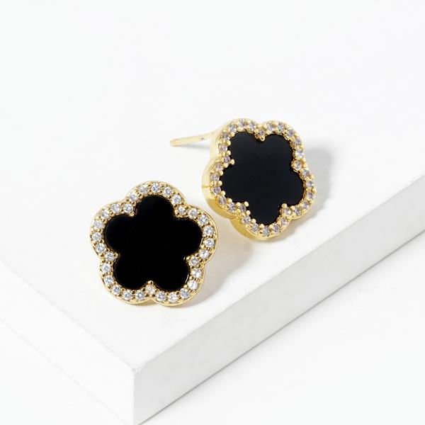 FLOWER RHINESTONE COLOR METAL STUD EARRING