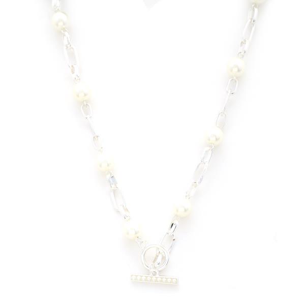 PEARL BEAD OVAL LINK TOGGLE CLASP NECKLACE