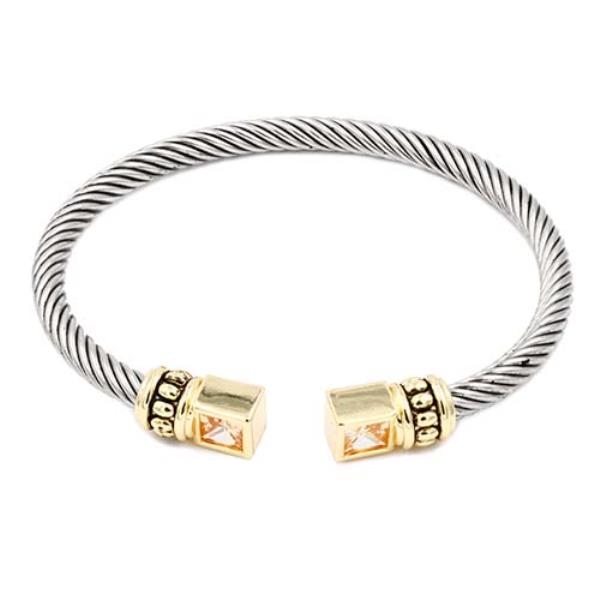 TWO-TONE PLATED WITH TOPAZ CZ CABLE CUFF BRACELETS