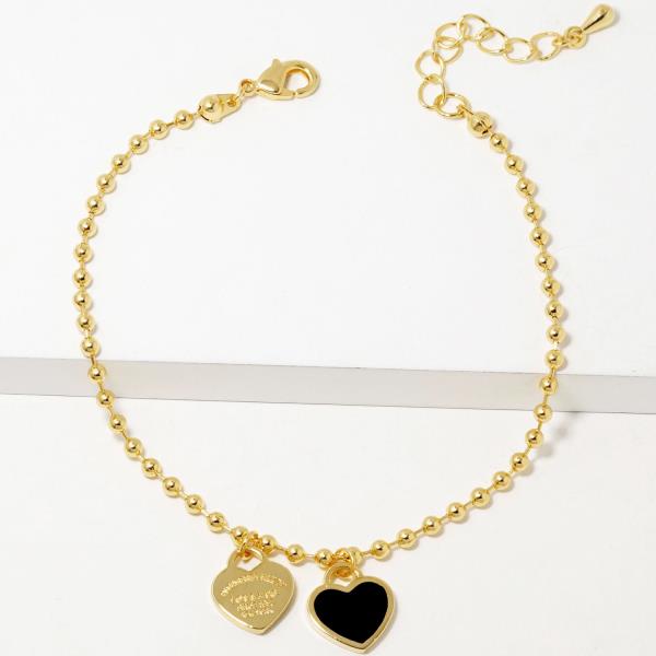 DOUBLE HEART BEADED GOLD DIPPED BRACELET