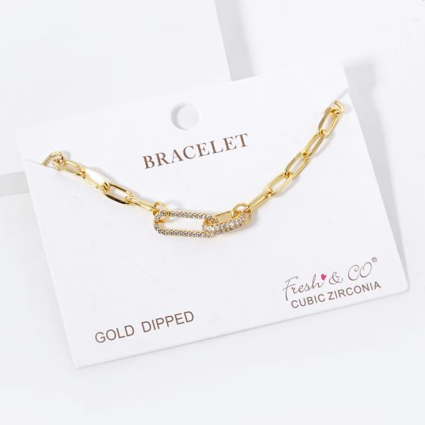 GOLD DIPPED CUBIC ZIRCONIA METAL CHAIN BRACELET