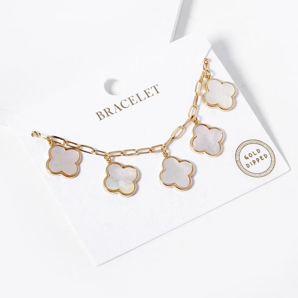 CLOVER CHARM PAPERCLIP LINK GOLD DIPPED BRACELET