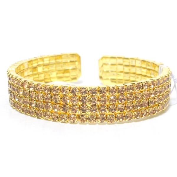 4 LINE RHINESTONE FLEXIBLE CUFF BRACELET