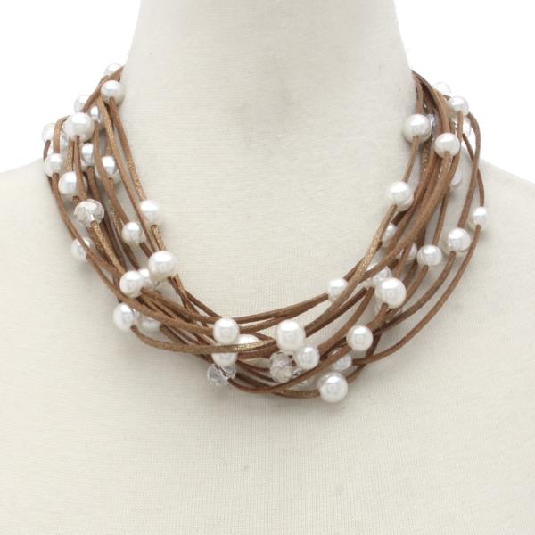 PEARL BEAD SUEDE LAYERED NECKLACE