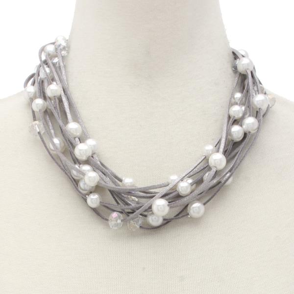 PEARL BEAD SUEDE LAYERED NECKLACE