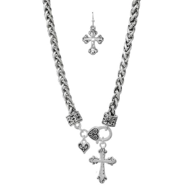 TAILORED CHAIN W/FILIGREE CROSS CHARM NECKLACE