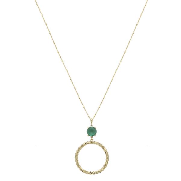 GLASS AND CIRCLE METRL DROP NECKLACE