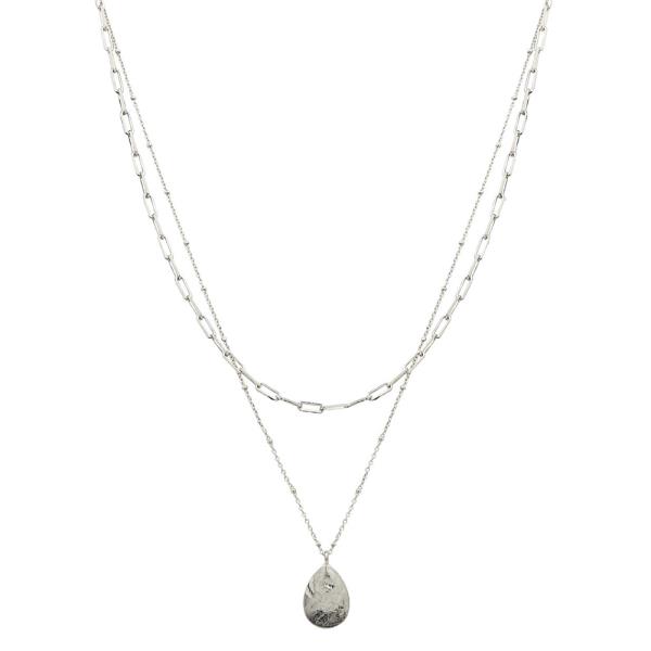 TEARDROP PENDANT OVAL LINK LAYERED NECKLACE