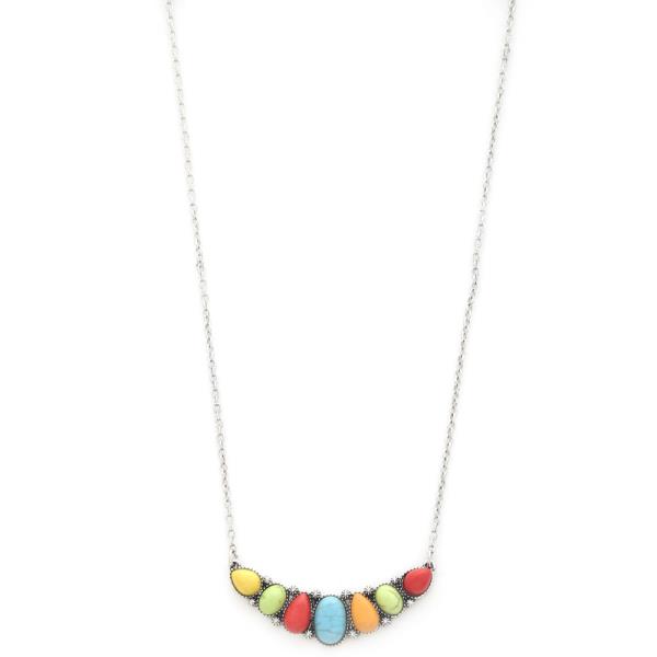 TURQUOISE BEAD BAR PENDANT NECKLACE