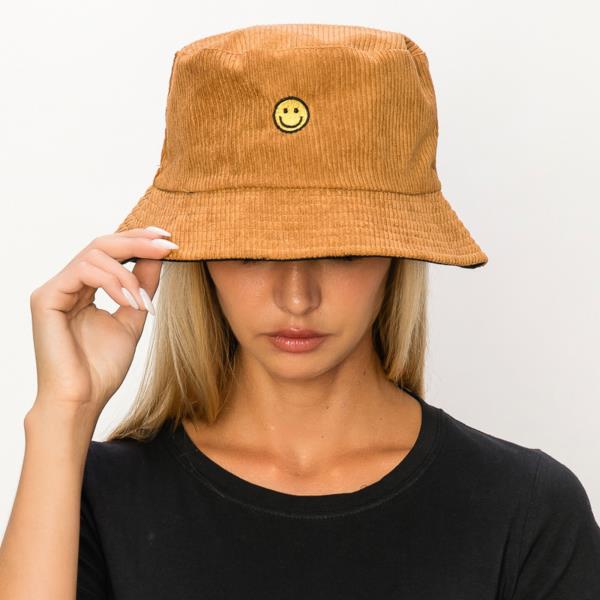 CORDUROY HAPPY FACE BUCKET HAT