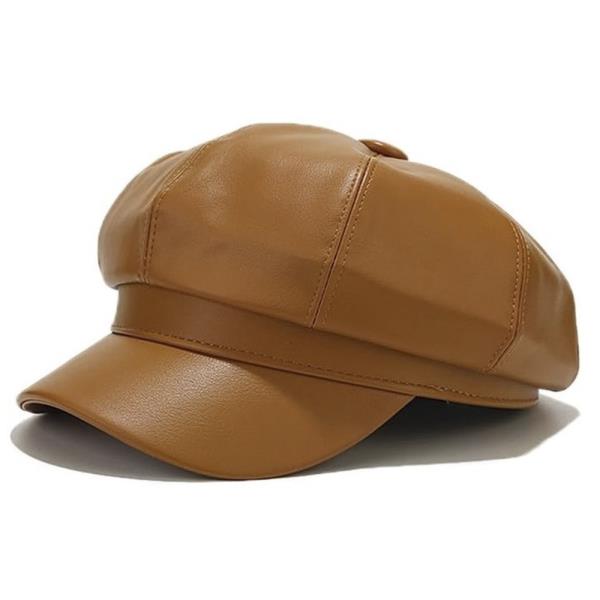 FAUX LEATHER CABBIE NEWSBOY BERET HAT